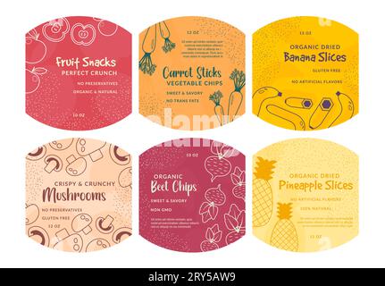 Colorful sticker set for natural chips package Stock Vector