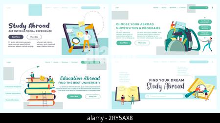 Landing page set for education adroad advertising Stock Vector