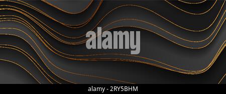Abstract black and bronze corporate banner graphic design with curved waves. Golden deluxe background. Vector illustration Stock Vector