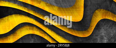 Dark yellow grunge waves abstract corporate banner design. Elegant wavy vector background Stock Vector