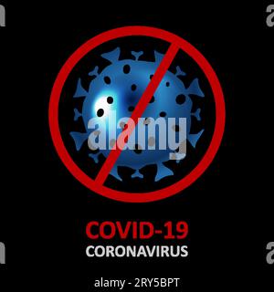 Coronavirus COVID-19 medical abstract background with blue bacterium and red stop sign. Vector technology design Stock Vector
