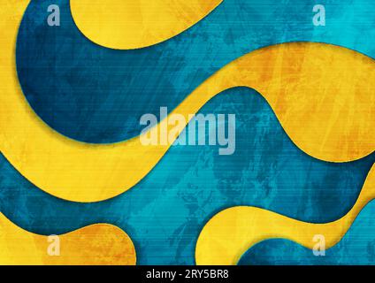 Bright orange and blue grunge waves abstract background. Vector corporate design Stock Vector