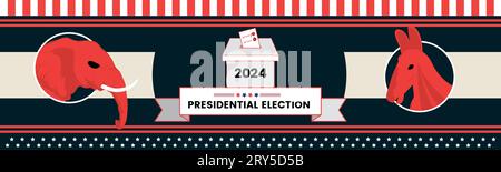 Presidential USA Election Banner for year 2024. American Election campaign between democrats and republicans. Election symbol elephent and donkey. Vot Stock Vector