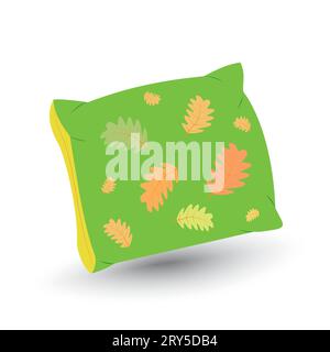 A green pillow with an image of oak leaves on it Stock Vector