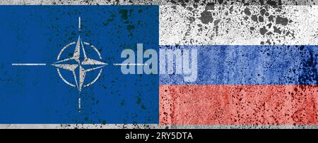 Flags of NATO - North Atlantic Treaty Organization and Russia. Stock Photo