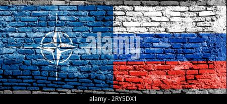 Flags of NATO - North Atlantic Treaty Organization and Russia. Stock Photo