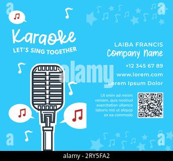Lets sing together, karaoke club business card Stock Vector