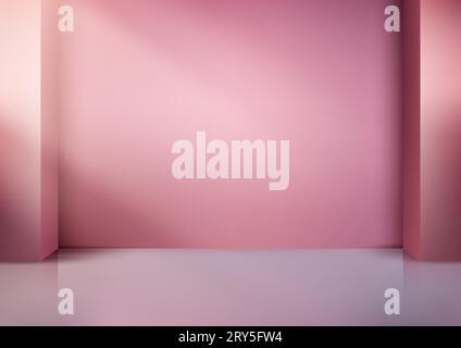 Showcase your products in a modern and stylish setting with this 3D realistic empty studio room pink gradient background with pink pole left and right Stock Vector