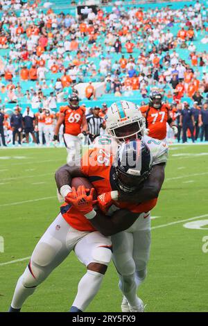 Denver Broncos running back Samaje Perine (25) celebrates against the Las  Vegas Raiders of an NFL football game Sunday August 10, 2023, in Denver.  (AP Photo/Bart Young Stock Photo - Alamy