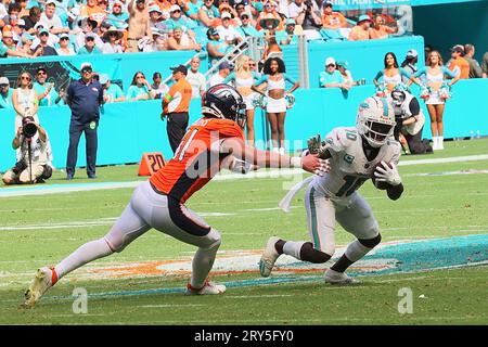 Denver Broncos linebacker Drew Sanders takes part in drills during