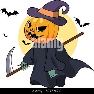 Cute Halloween Spooky Pumpkin Dark Bat Wings Vector Stock Vector