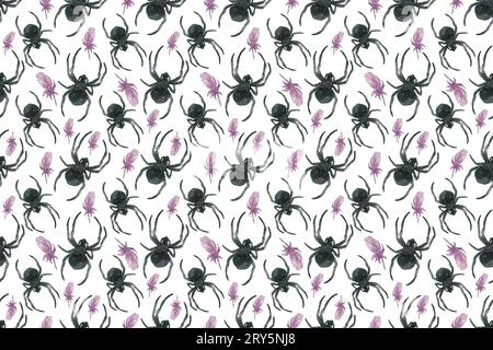 Watercolor hand drawn Halloween seamless pattern, Scary Party repeat paper,  Black cat, bat, moon print, Black Gothic background. scrapbook paper Stock  Photo - Alamy