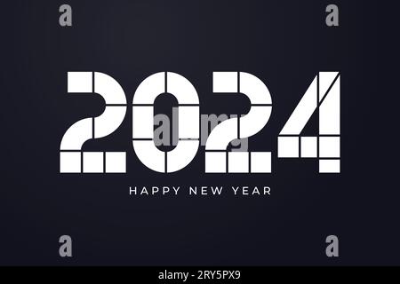2024 modern geometric lettering New Year card. Memphis style Stock Vector