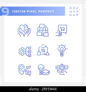 Pack of purple pixel perfect gradient soft skills icons Stock Vector