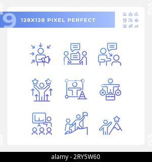 purple pixel perfect gradient soft skills icons collection Stock Vector