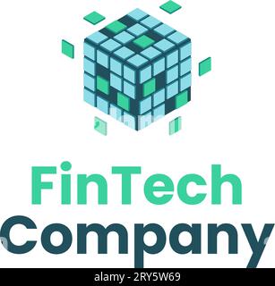 Fintech company text with rubik cube logo Stock Vector
