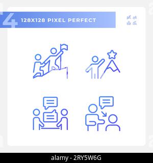 Purple pixel perfect soft skills linear icons set Stock Vector