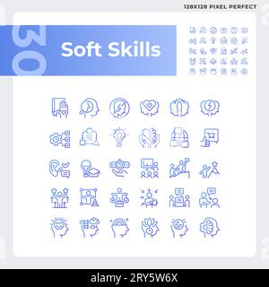 pixel perfect gradient soft skills icons set Stock Vector