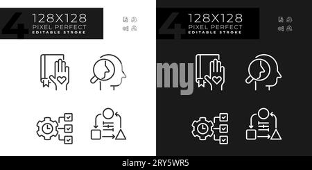 2D editable pixel perfect dark and light soft skills icons Stock Vector