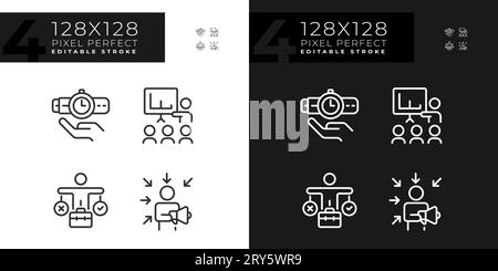 Pixel perfect dark and light soft skills linear icons set Stock Vector