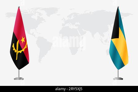 Angola and Bahamas flags for official meeting against background of world map. Stock Vector