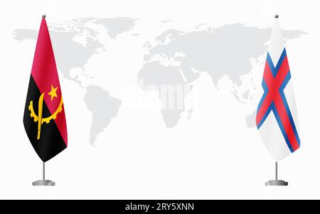Angola and Faroe Islands flags for official meeting against background of world map. Stock Vector