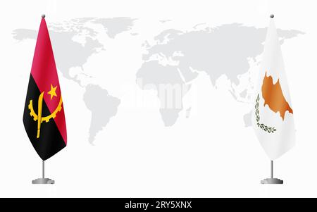 Angola and Republic of Cyprus flags for official meeting against background of world map. Stock Vector