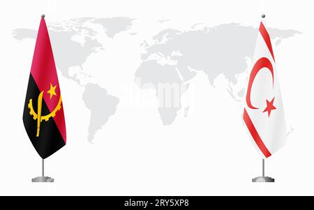 Angola and Turkish Republic of Northern Cyprus flags for official meeting against background of world map. Stock Vector