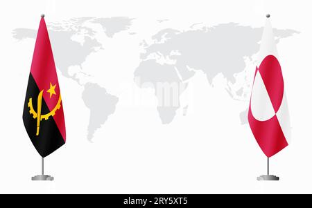 Angola and Greenland flags for official meeting against background of world map. Stock Vector