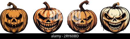 Scary pumpkin Spooky scary horror element. Halloween horror. Stock Vector