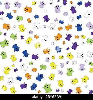 Cute halloween colorful ghost, seamless pattern repeat print background. Vector illustration.Pattern for web page, textile,  wallpaper, banner, poster Stock Vector