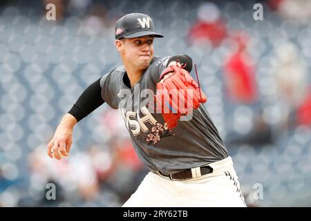 This is a 2022 photo of Jackson Rutledge of the Washington Nationals baseball  team. This image reflects the Washington Nationals active roster Wednesday,  March 17, 2022, in West Palm Beach, Fla., when