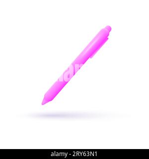Pen 3d in cartoon style. Icon for paper design. Minimal cartoon style simple ballpoint mechanical pink pen 3D icon isolated. Vector illustration Stock Vector