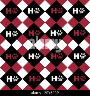 Ho ho ho text with paw prints and check plaid pattern Stock Vector
