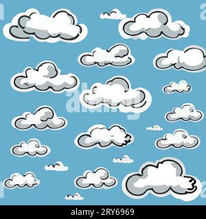 Cloud. Abstract white cloudy set isolated on blue background. Vector illustration. Stock Vector