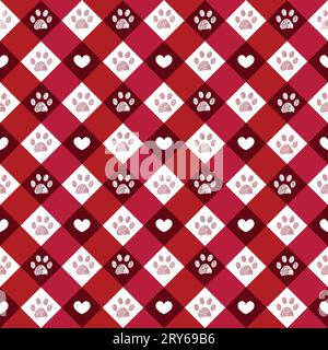Christmas plaid pattern with paw prints red and pink theme 2 Stock Vector