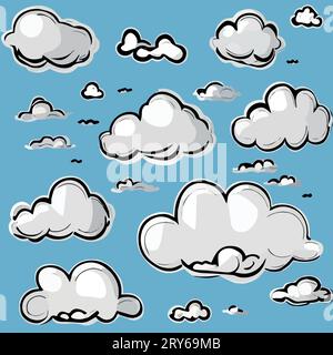 Cloud. Abstract white cloudy set isolated on blue background. Vector illustration. Stock Vector