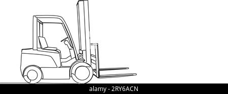continuous single line drawing of forklift, line art vector illustration Stock Vector