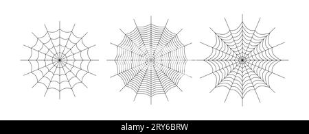 Symmetrical spider web icon. Geometric halloween badge. Minimal spooky sticker. Stock Vector