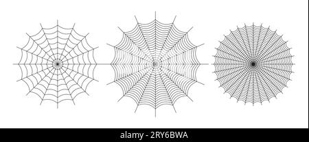 Symmetrical spider web icon. Geometric halloween badge. Minimal spooky sticker. Stock Vector