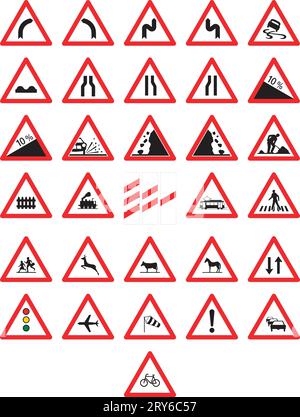 Warning signs, Road signs in Switzerland and Liechtenstein Stock Vector