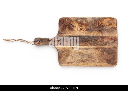 Cutting board. Old, vintage, wooden chopping board isolated on white background. Stock Photo