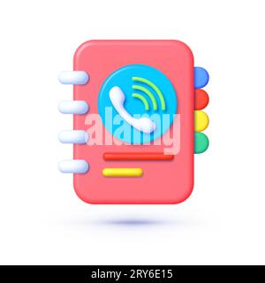 Phone or address book 3d cartoon style on white background. Vector illustration Stock Vector