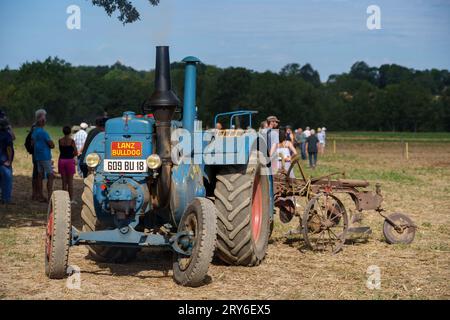 Lanz Bulldog vintage tractor at a ploughing competition in France Stock Photo