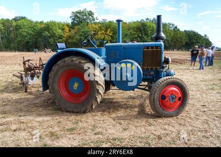 Lanz Bulldog vintage tractor at a ploughing competition in France Stock Photo