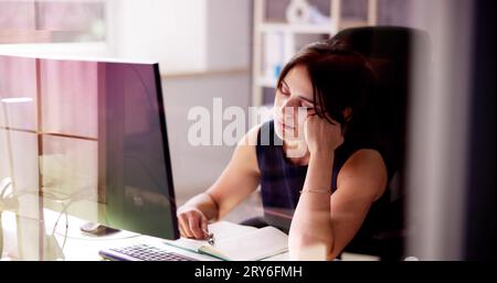 Bored Boss Woman Sleeping. Restful Tired Employee Stock Photo - Alamy