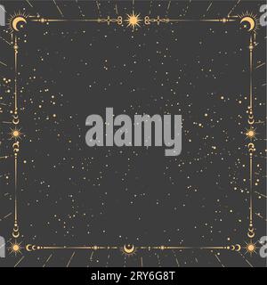 mystic celestial golden frame with stars celestial, banner with magic corners and magic borders, vector Stock Vector