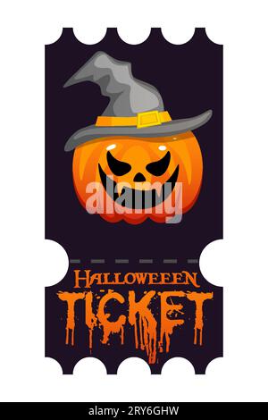 Halloween party ticket template with pumpkin. Vector flyer Stock Vector