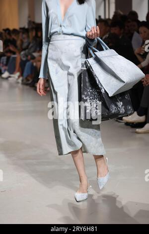 Paris, France. 29th Sep, 2023. A model takes to the catwalk during Leonard's show as part of the Spring-Summer 2024 Fashion Week presentations in Paris, on Friday, September 29, 2023. Photo by Maya Vidon-White/UPI Credit: UPI/Alamy Live News Stock Photo