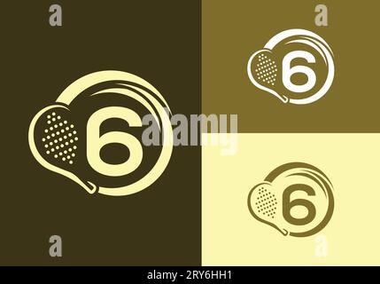 Letter 6 With Padel Racket Logo Design Vector Template. Beach Table Tennis Club Symbol. business, and company identity Stock Vector